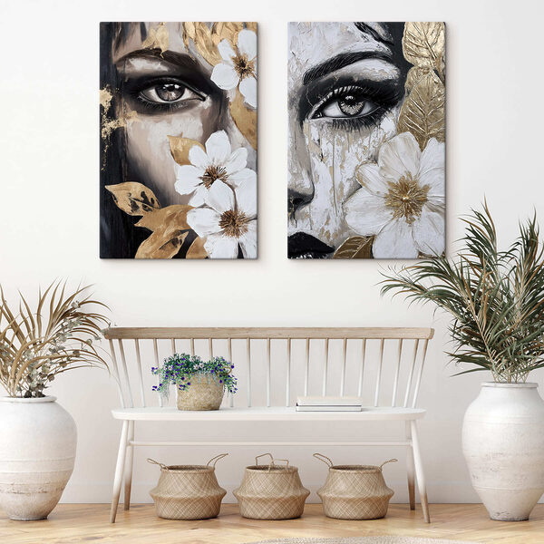 Painting of a woman's face with flowers