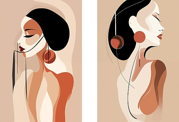 Woman with black hair and earrings
