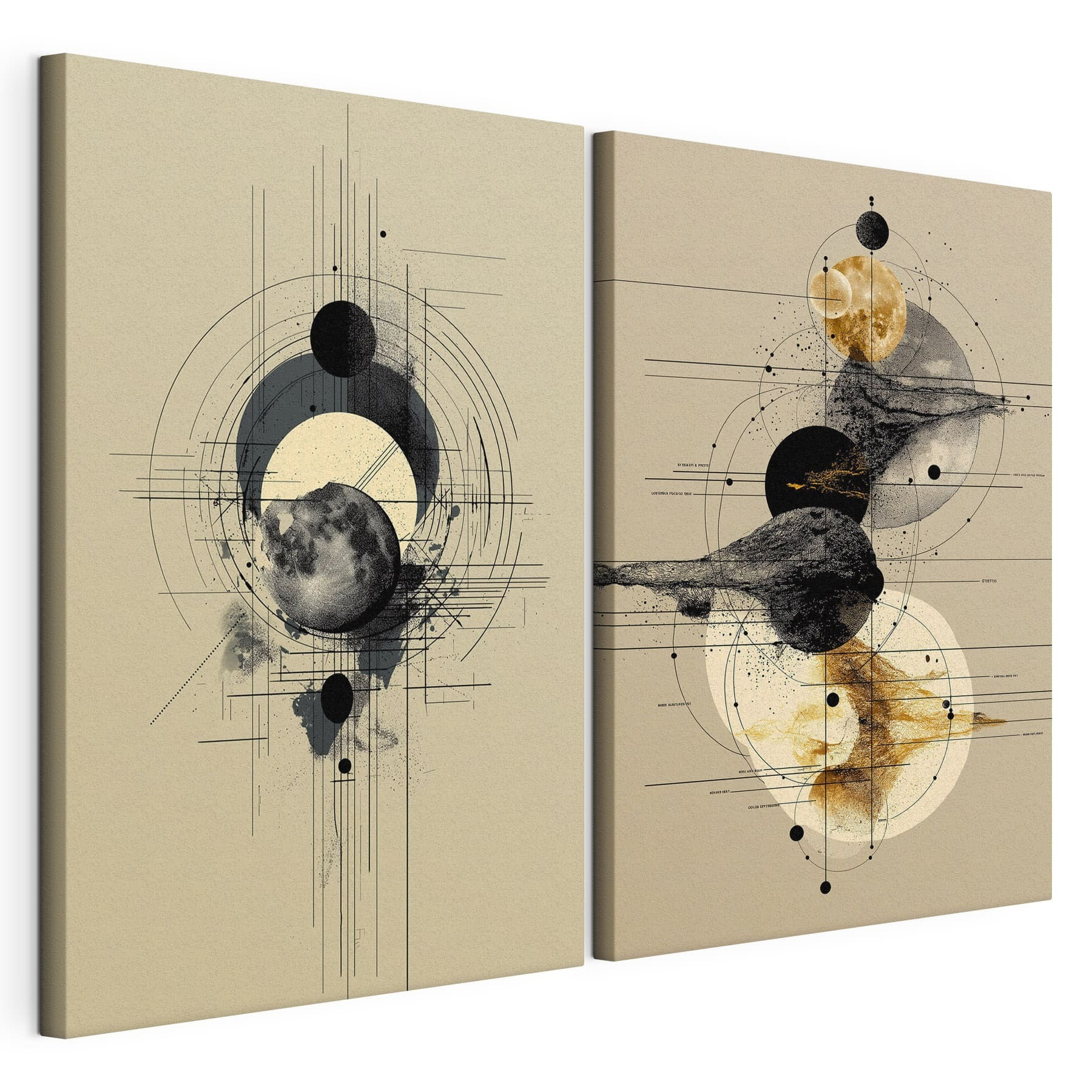 Two images of planets and circles