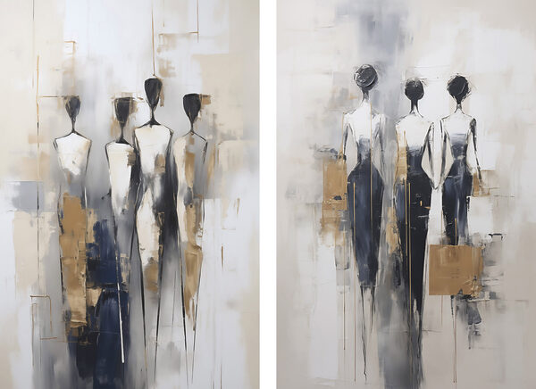 Painting of people standing in a line