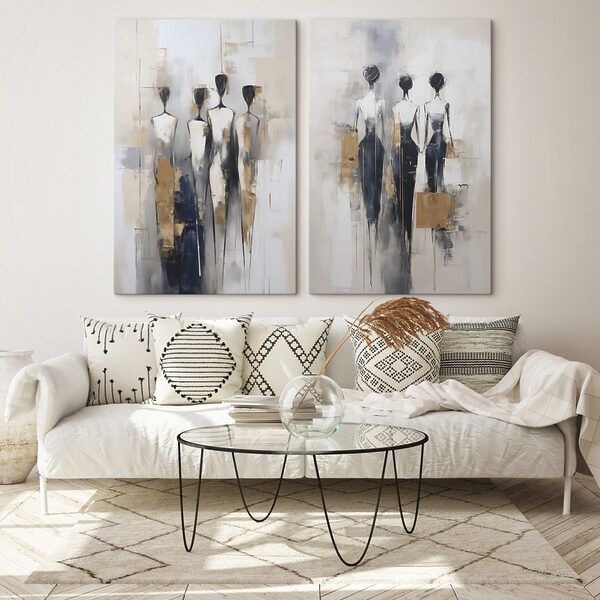 Painting of people standing in a line