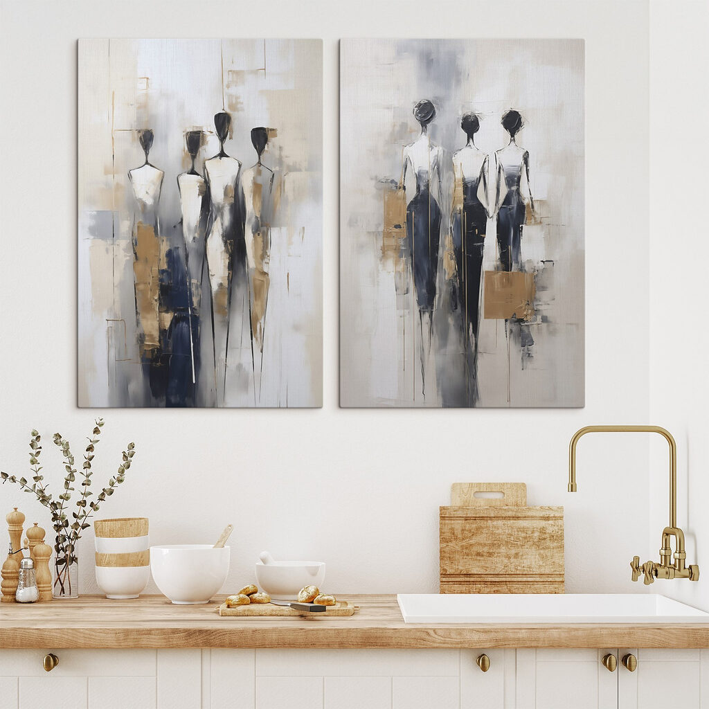 Painting of people standing in a line