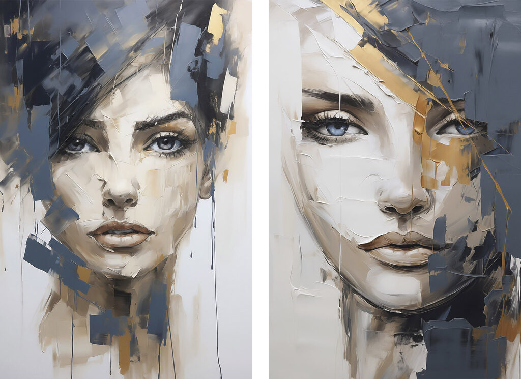 Two paintings of women's faces