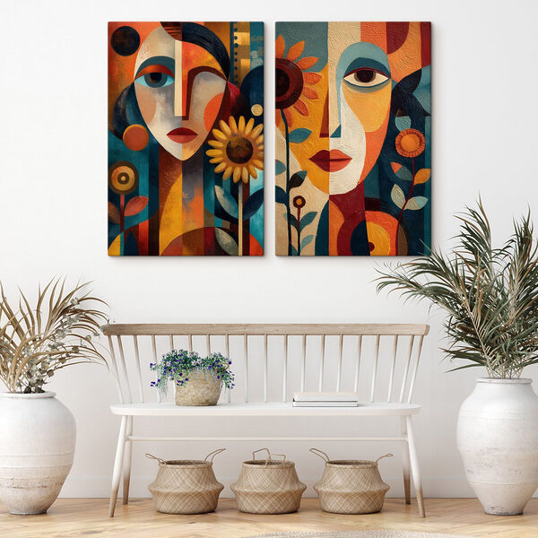 Collage of a painting of a woman and a woman