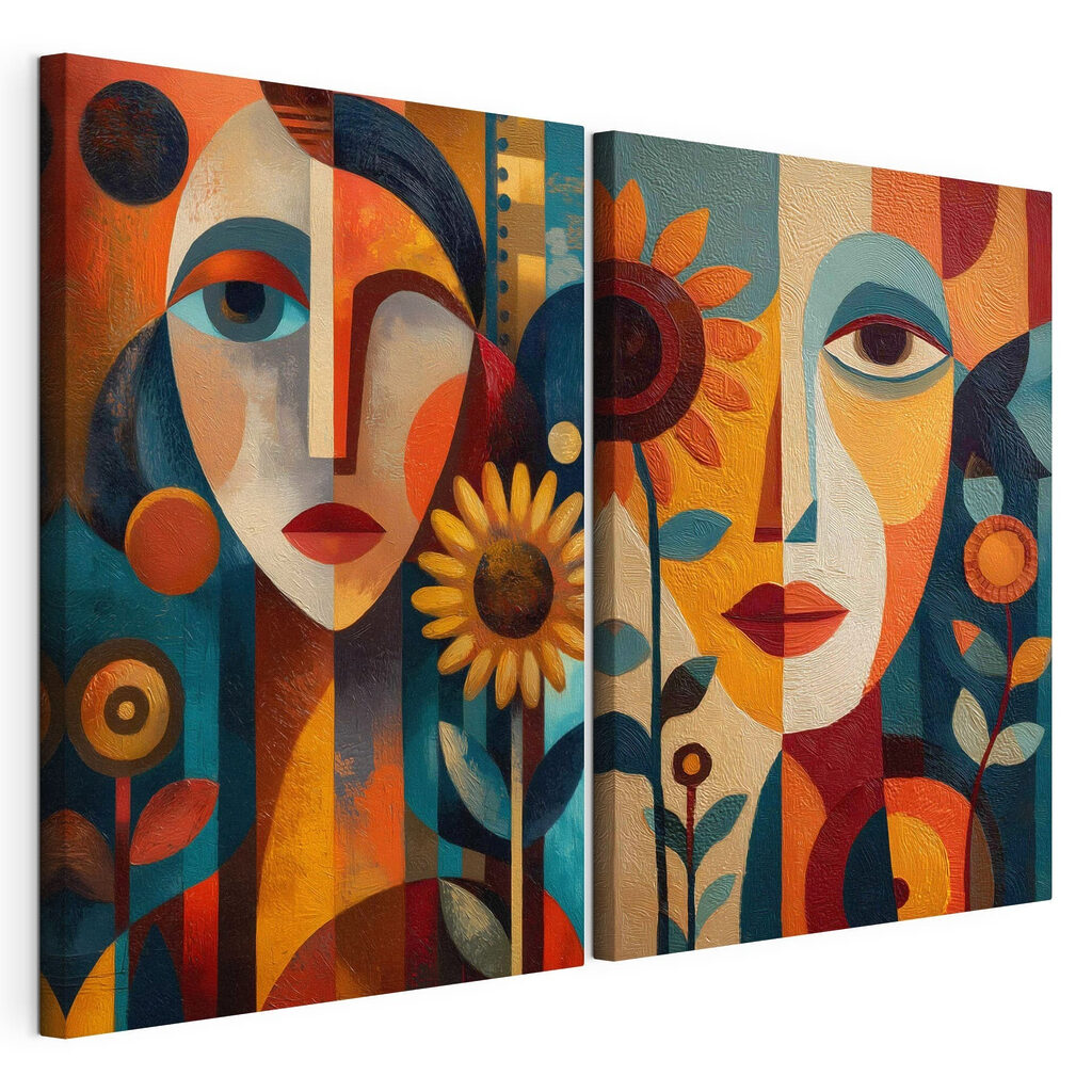 Collage of a painting of a woman and a woman
