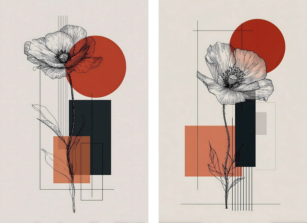 Collage of flowers and geometric shapes