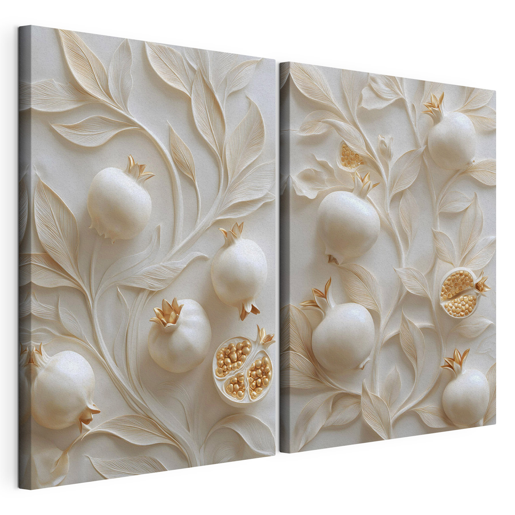 Elegant pomegranates amidst flowing leaves
