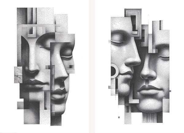 Ethereal faces in abstract alignment