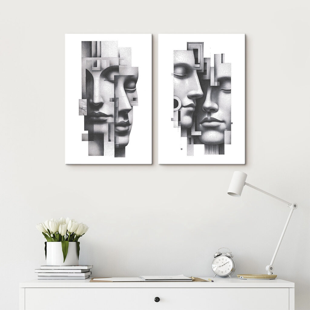 Ethereal faces in abstract alignment