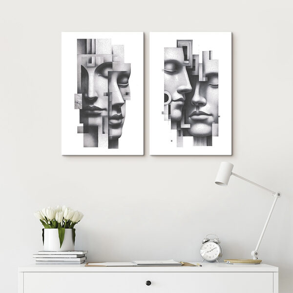 Ethereal faces in abstract alignment