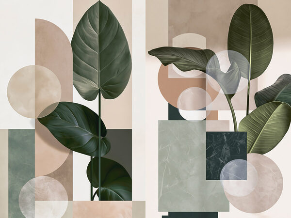 - Organic shapes in harmonious color palette