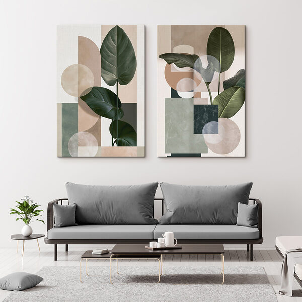 - Organic shapes in harmonious color palette