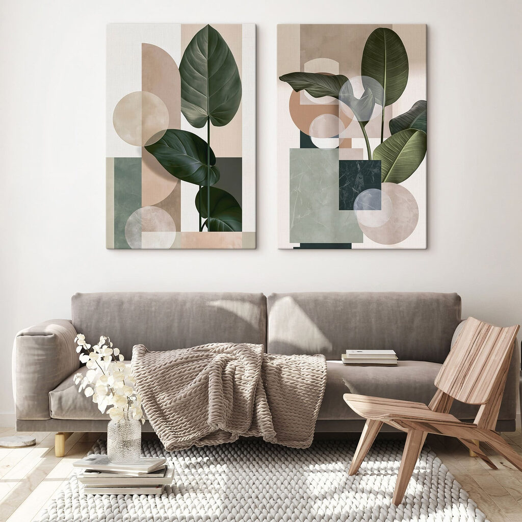 - Organic shapes in harmonious color palette