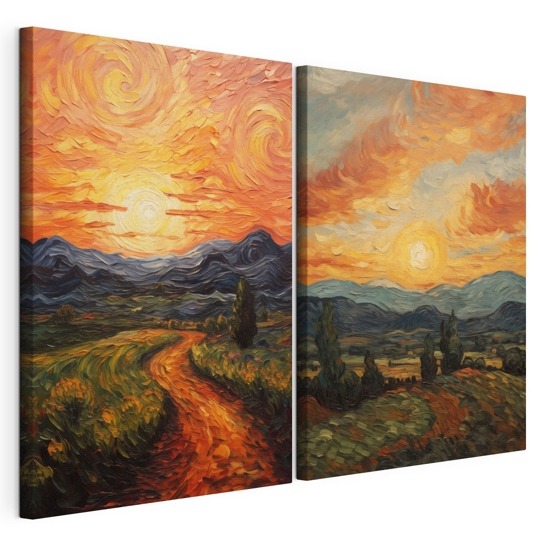 Painting of a road and mountains