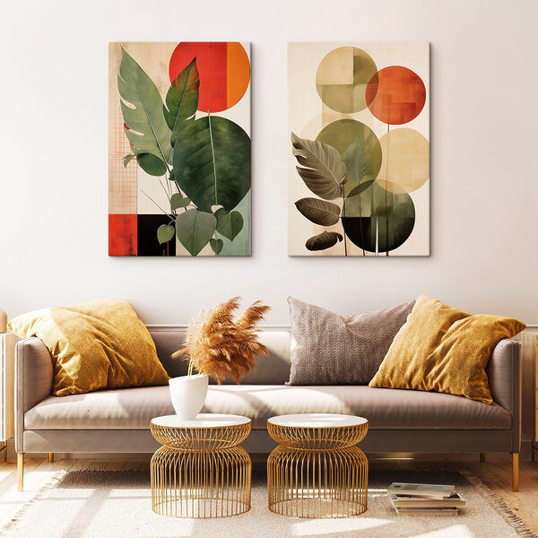 Two images of leaves and circles