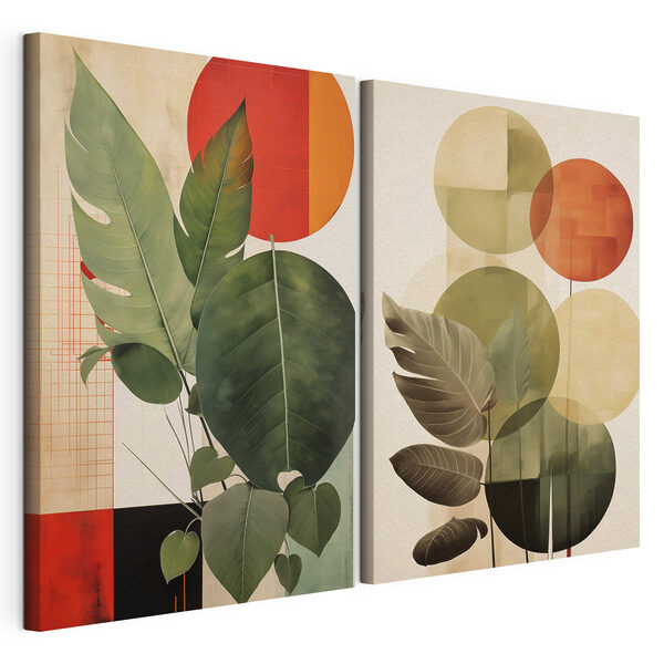 Two images of leaves and circles
