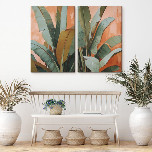 Vibrant green leaves against warm background