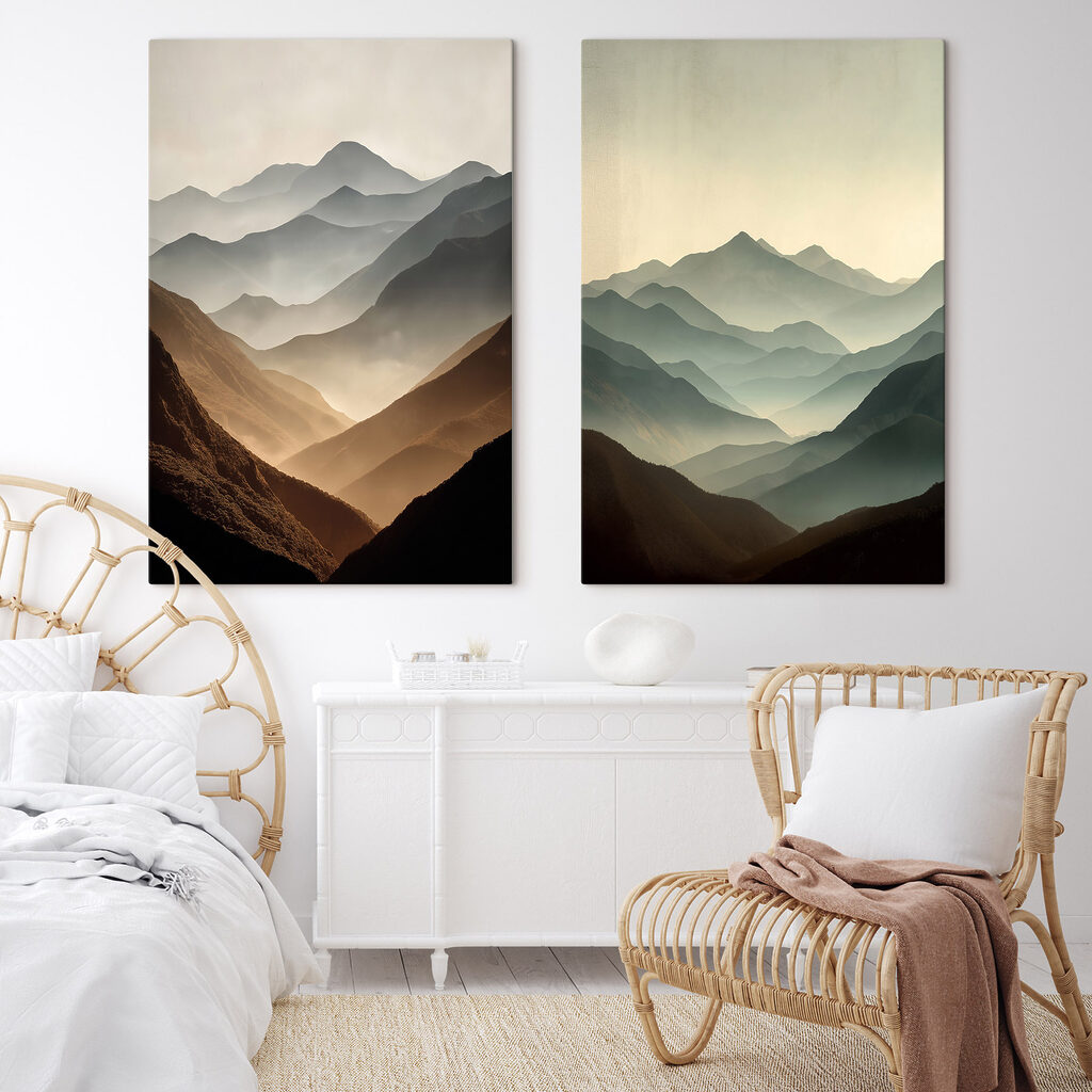 Comparison of mountains with fog