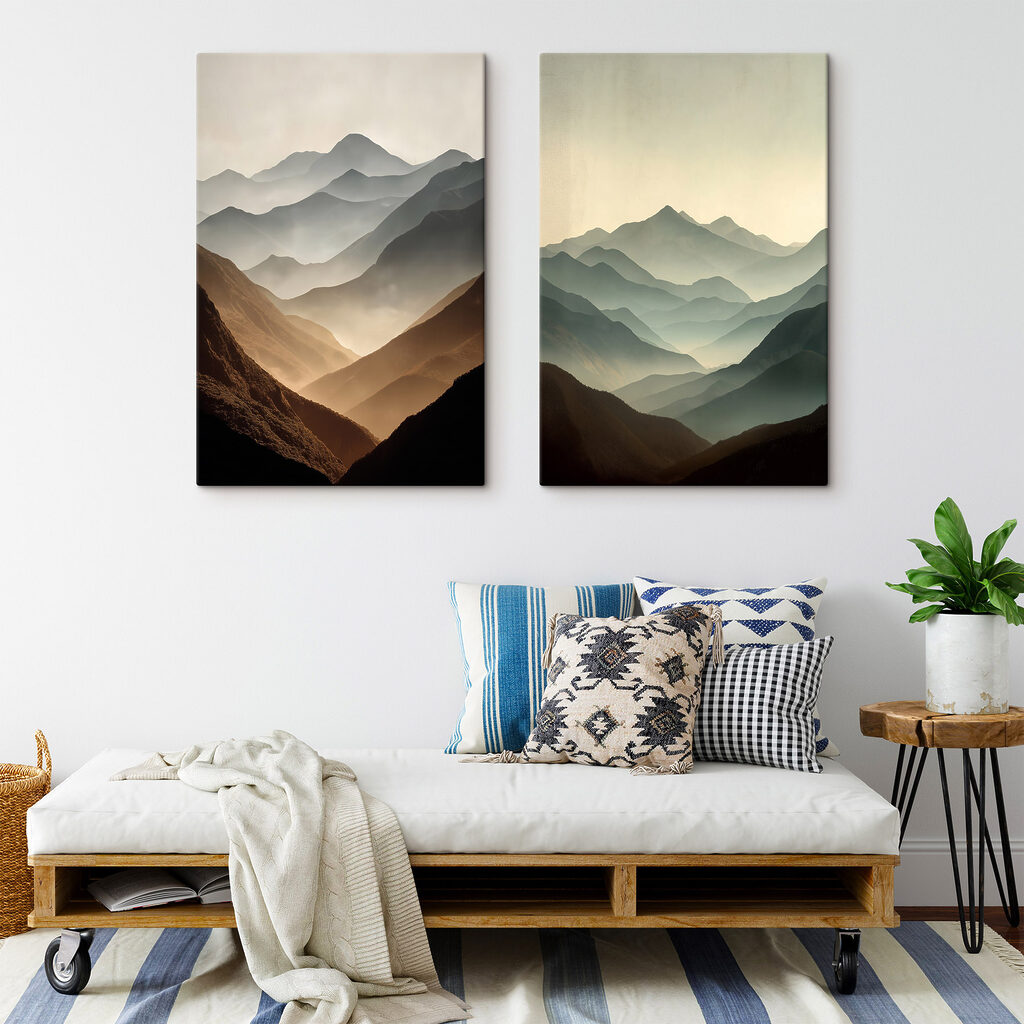 Comparison of mountains with fog