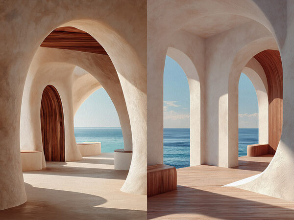 Room with a door and a bench