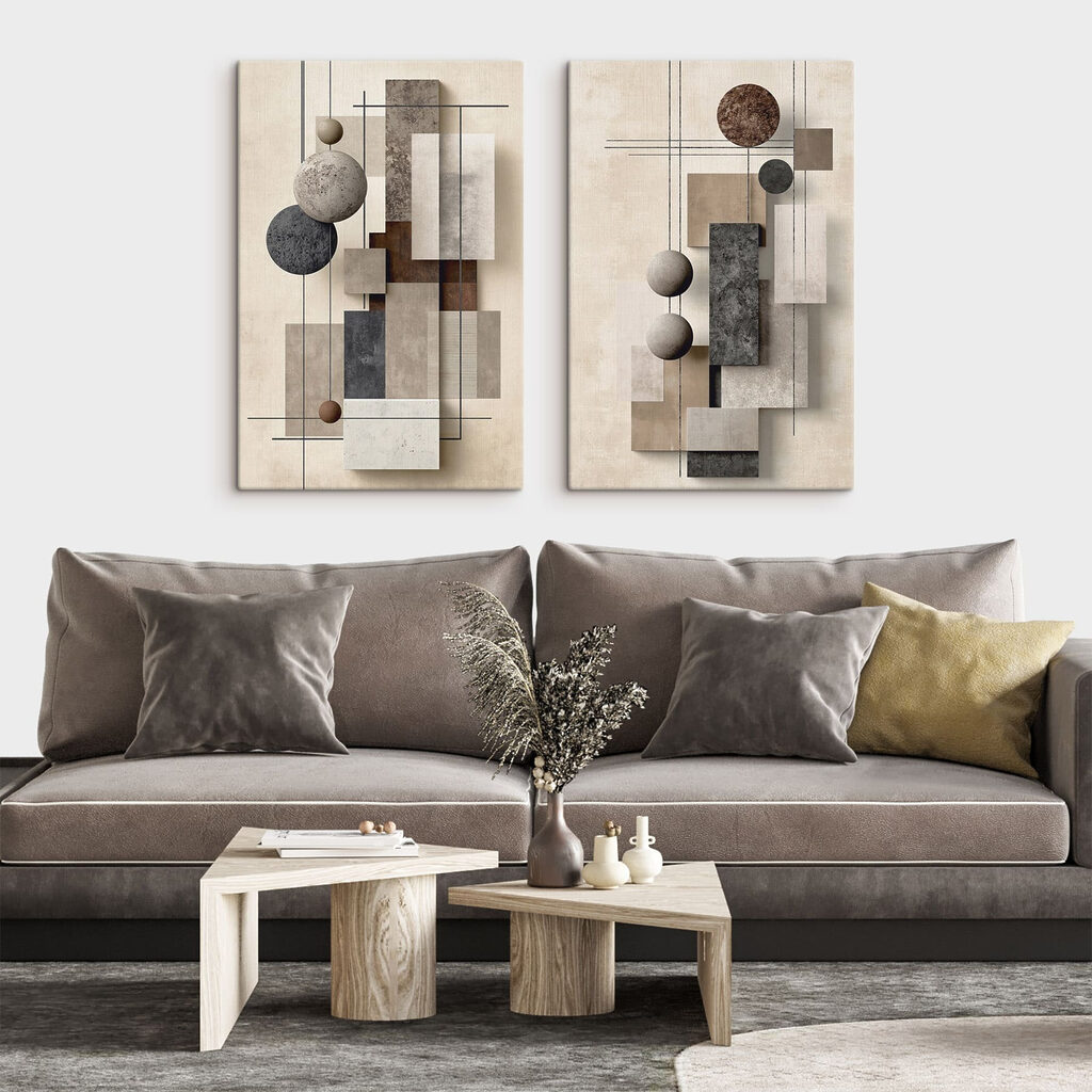 Collage of art with different shapes and colors