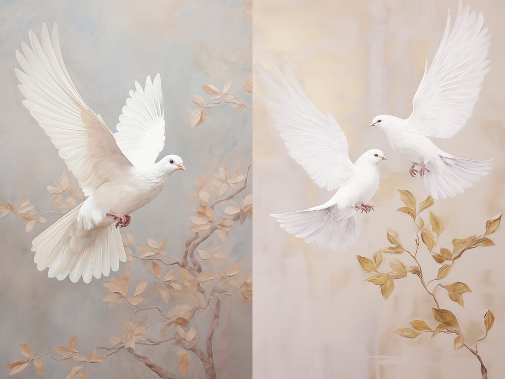 Collage of two white birds