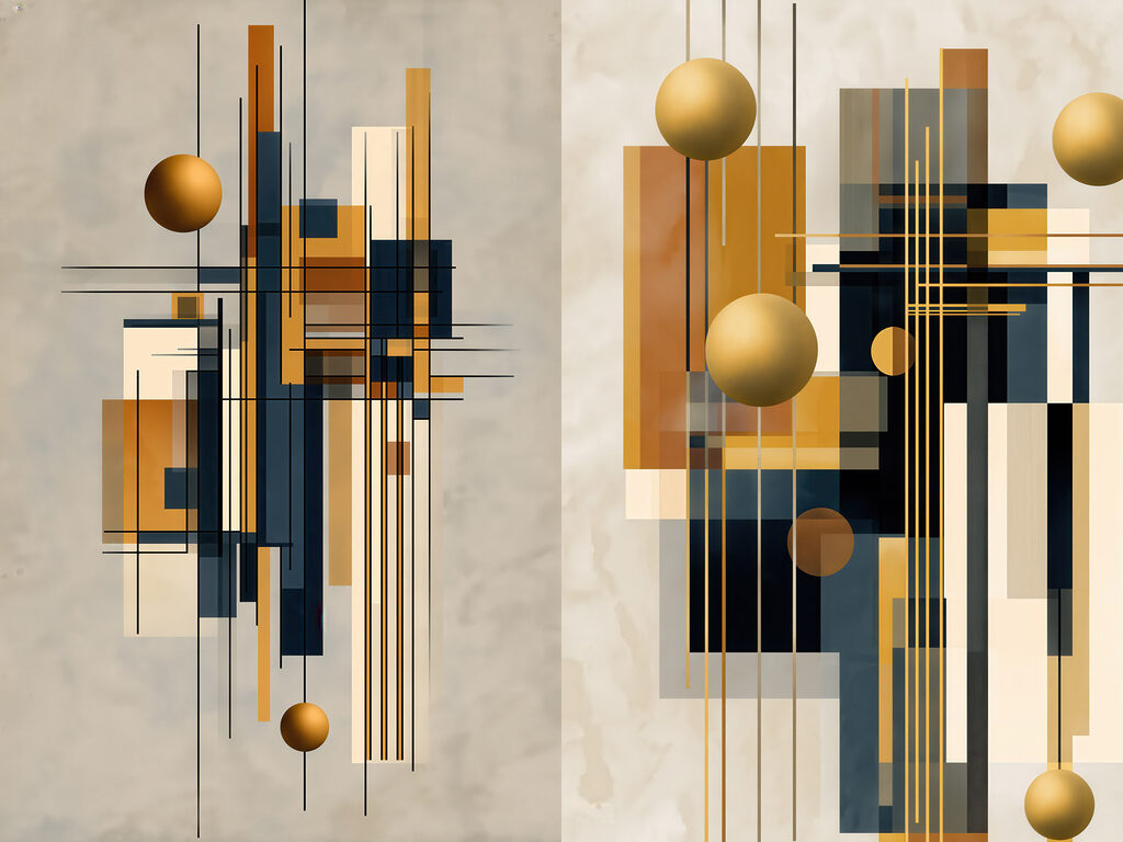 Collage of art with circles and lines