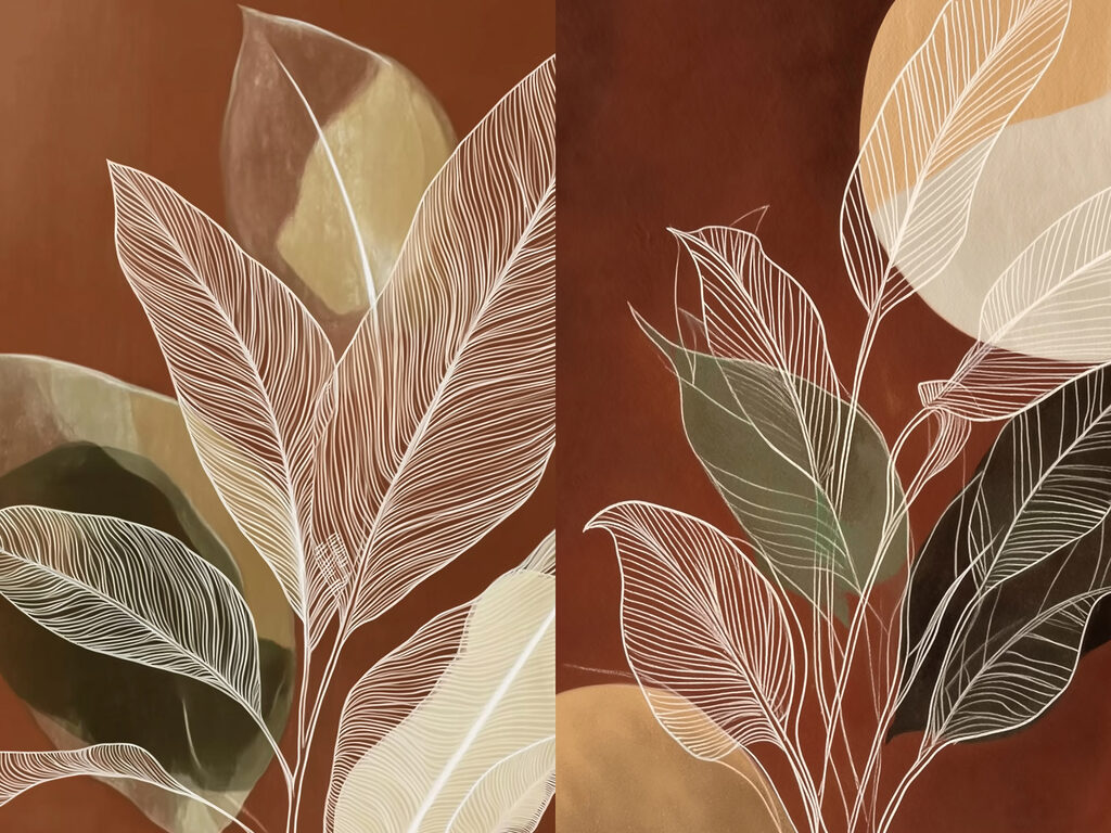 Painting of leaves and circles