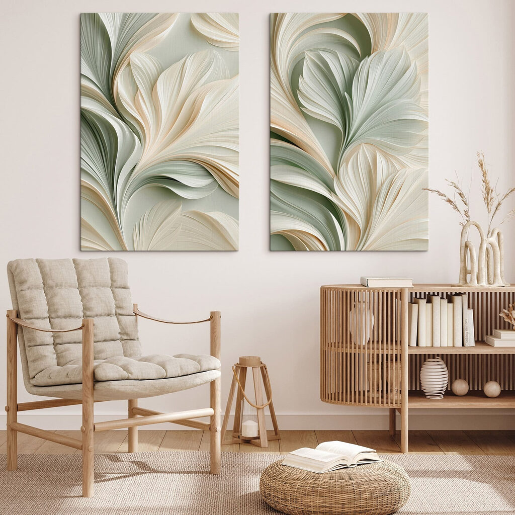 Collage of a white and green floral design