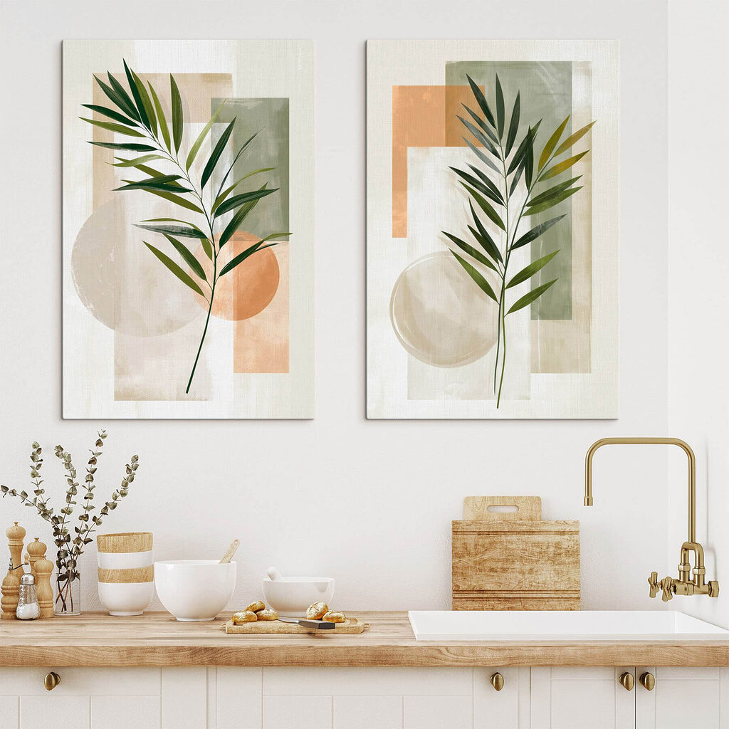 Painting of leaves and squares