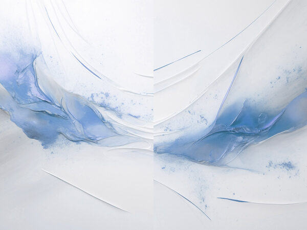 Collage of blue and white paint