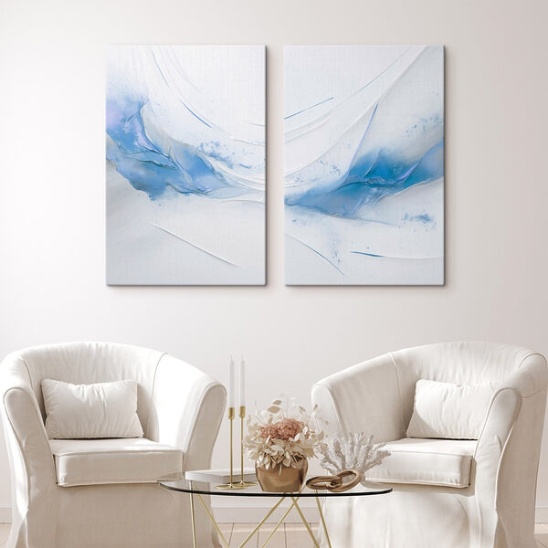 Collage of blue and white paint