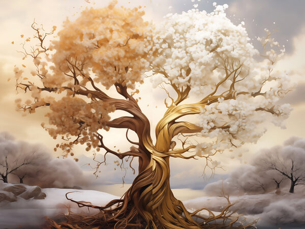 Tree with white and yellow leaves
