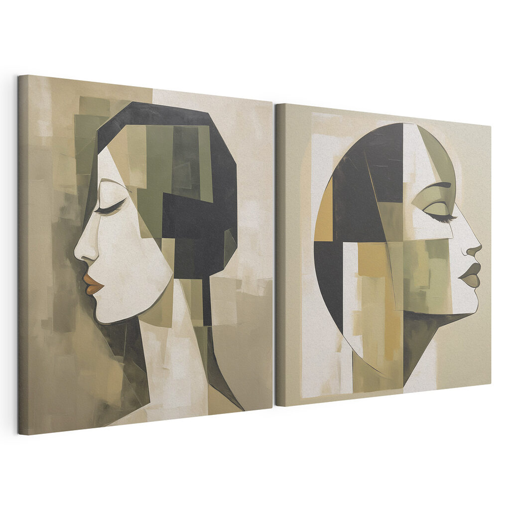 Two paintings of a person's head