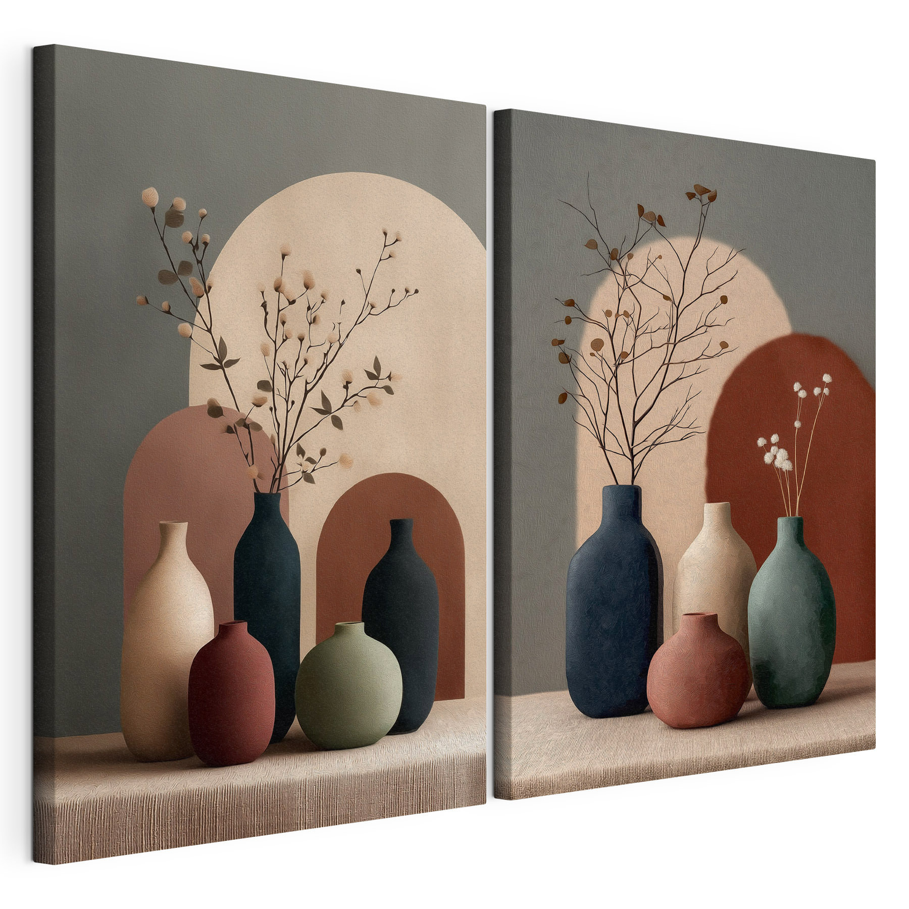 Group of vases with flowers in them