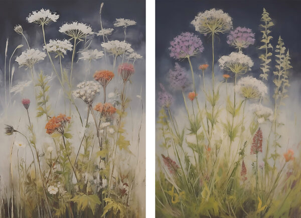 Painting of flowers in a field
