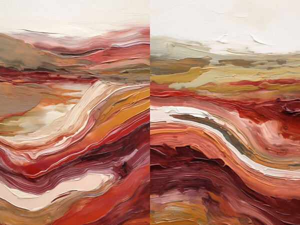 Painting of red and white waves