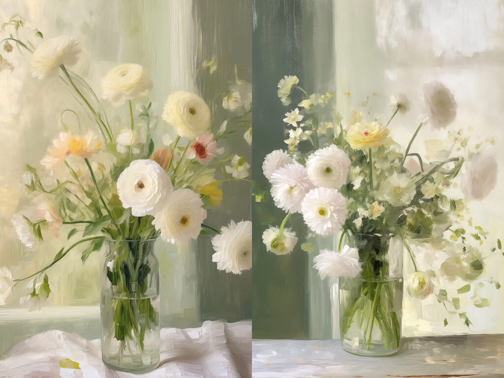 Collage of flowers in a vase