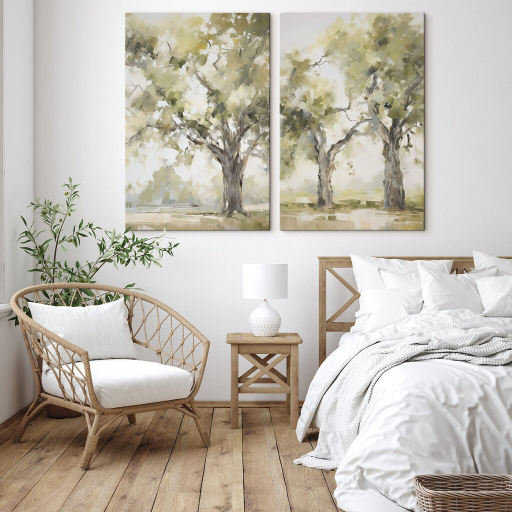 Two trees with green leaves