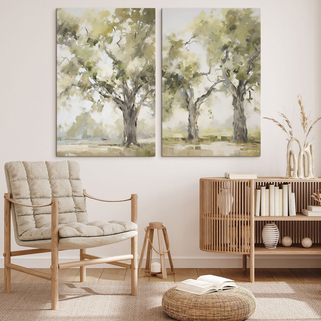 Two trees with green leaves