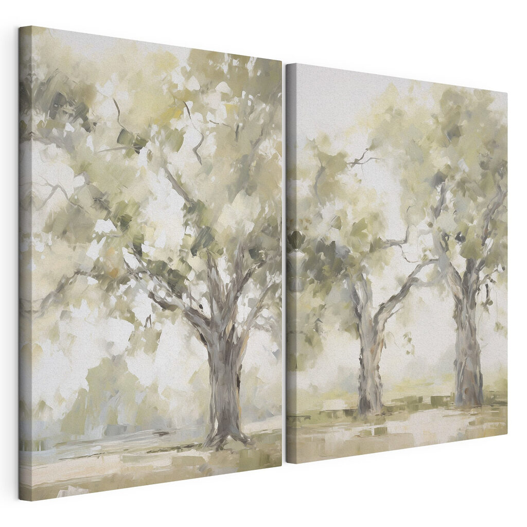 Two trees with green leaves