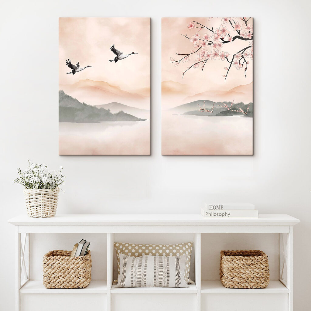 Two birds flying over water