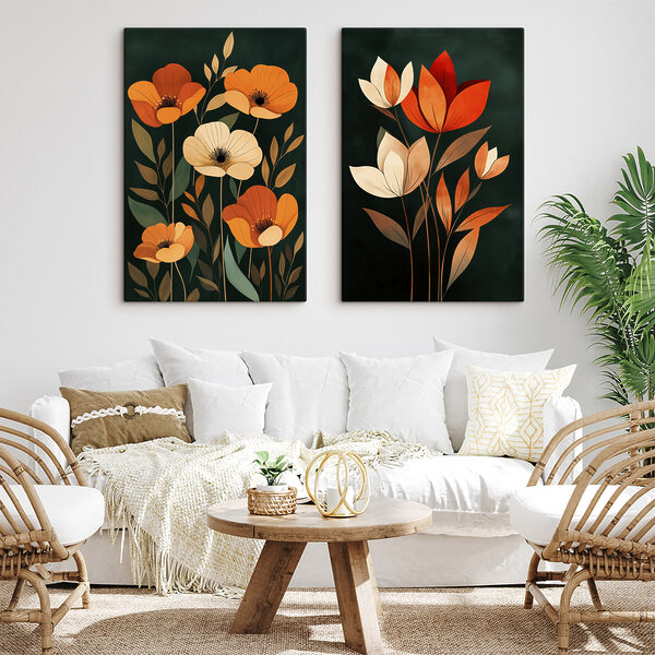 Painting of flowers on a black background