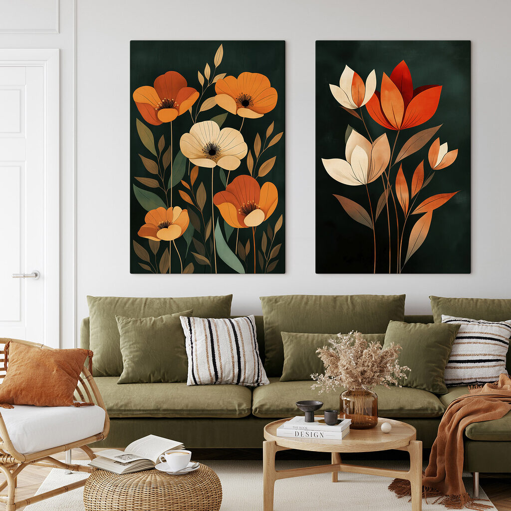 Painting of flowers on a black background