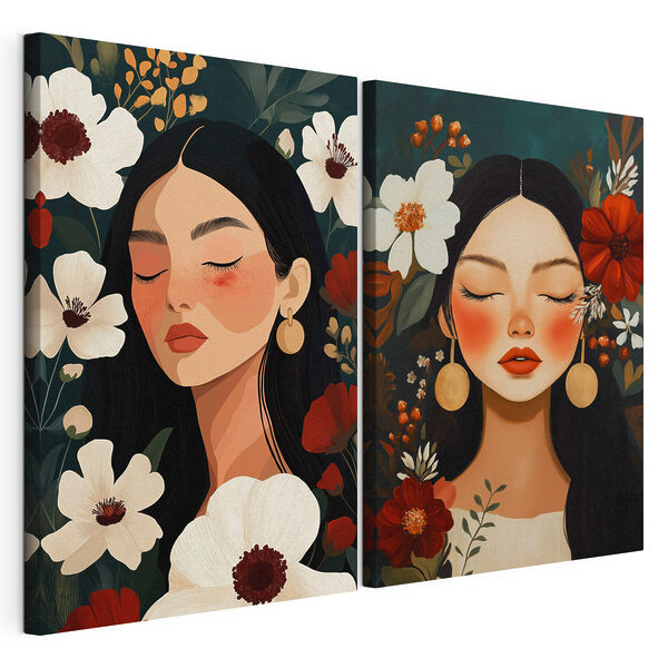 Dreamy faces among vibrant blooms