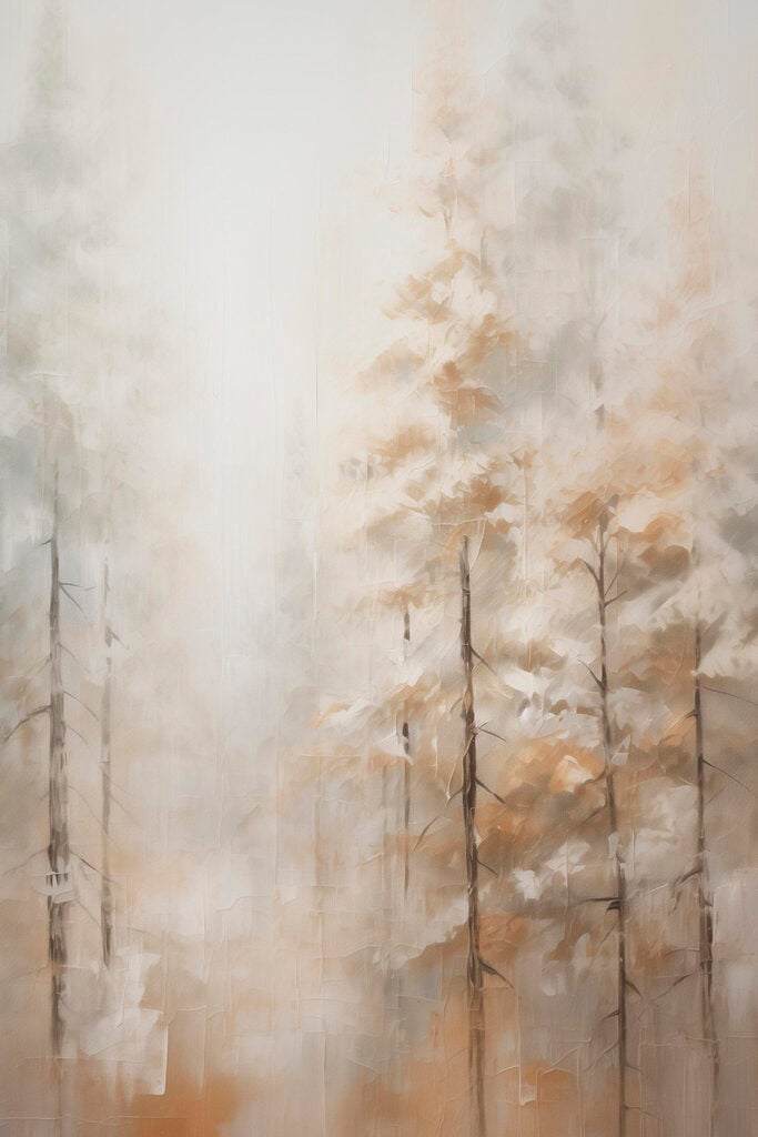 Painting of trees in fog