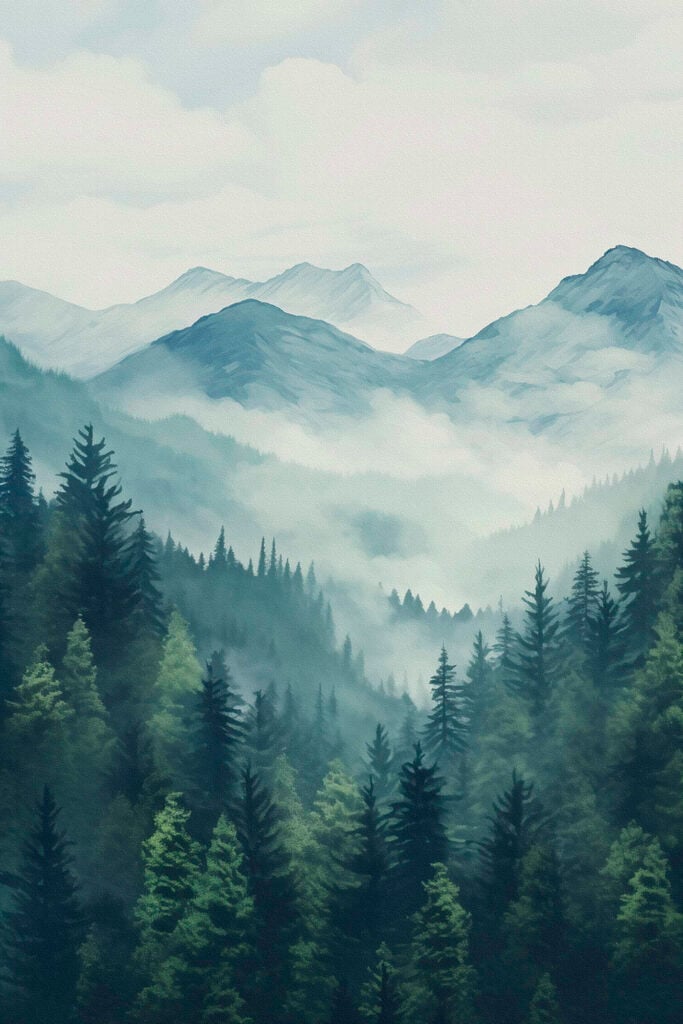 Landscape of mountains and trees
