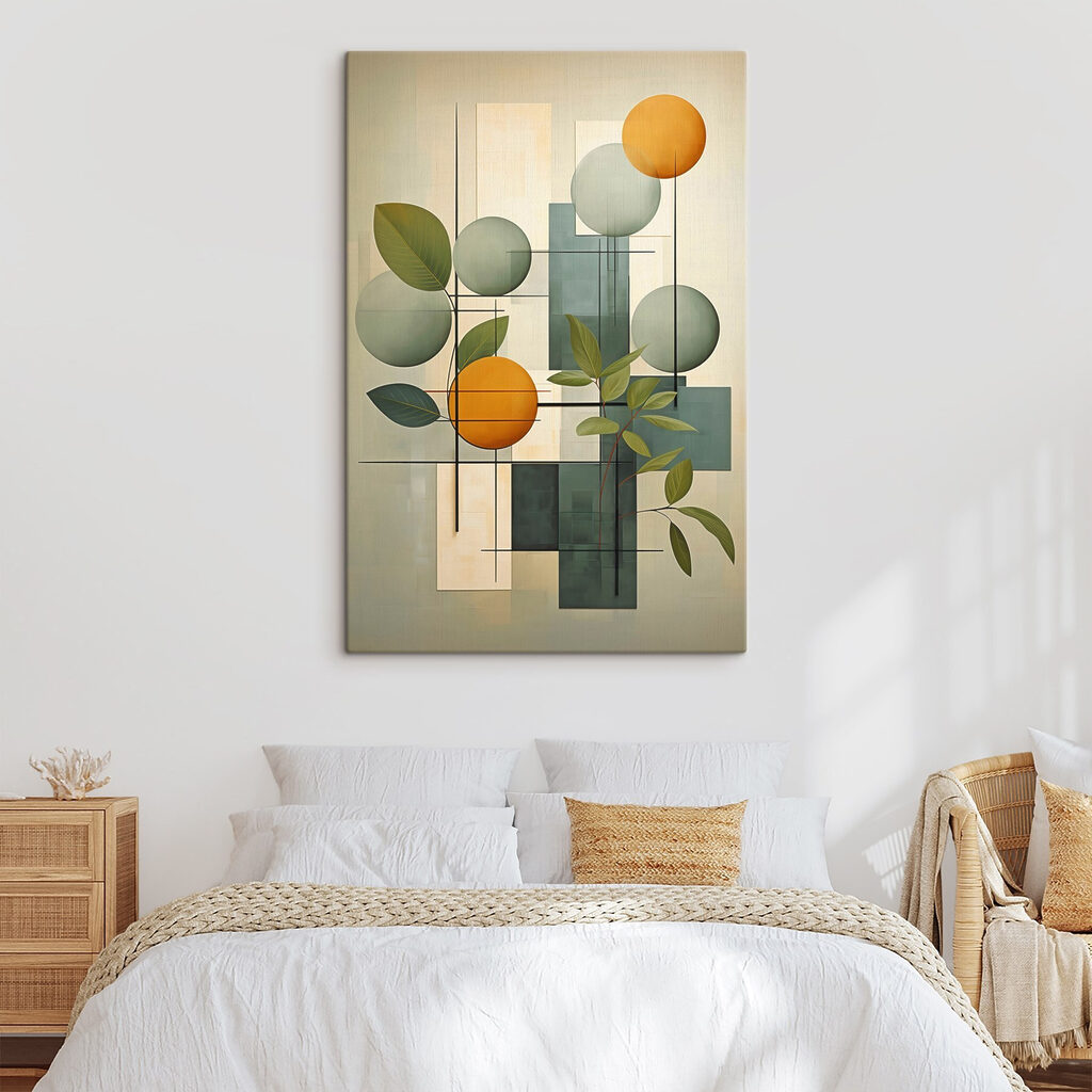 Art piece with leaves and circles