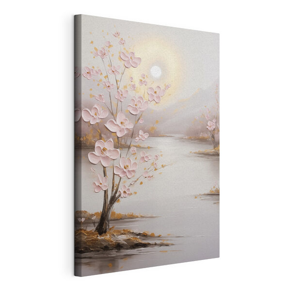 Painting of a tree with pink flowers