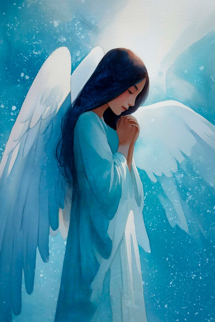 Painting of a woman with wings